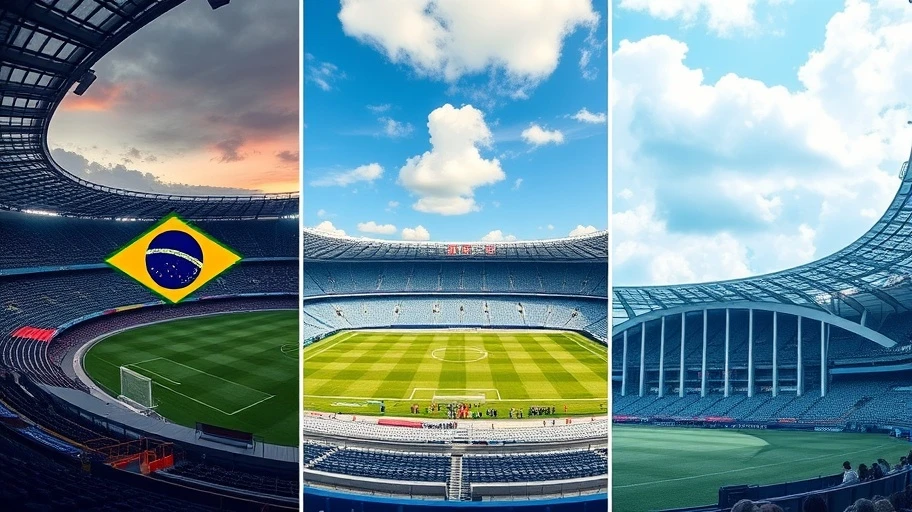 Hình ảnh ghép ba sân bóng đại diện cho Pelé, Maradona, Messi