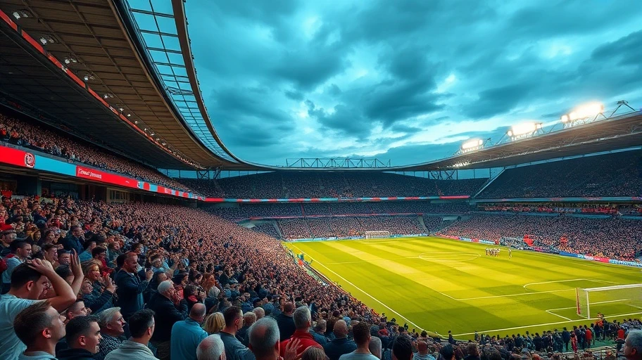 Hình ảnh sân vận động Premier League với khán giả cuồng nhiệt.