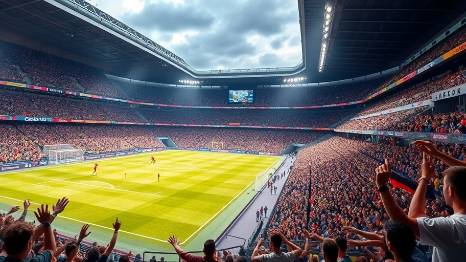 Hình ảnh trận đấu tại Bundesliga với khán giả nhiệt thành.