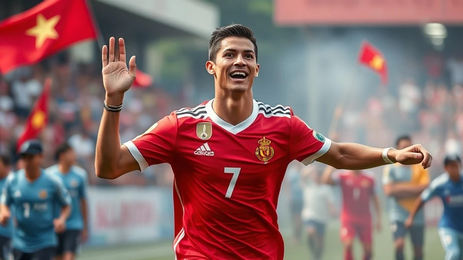 Hình ảnh tượng trưng cho sự ảnh hưởng của Cristiano Ronaldo trên văn hóa bóng đá Việt Nam.