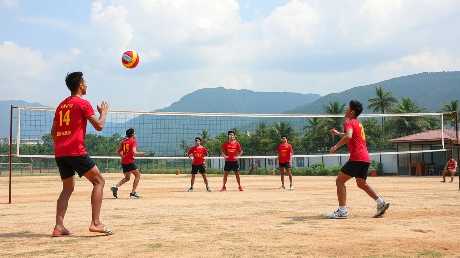 Hình ảnh vận động viên bóng chuyền Việt Nam luyện tập