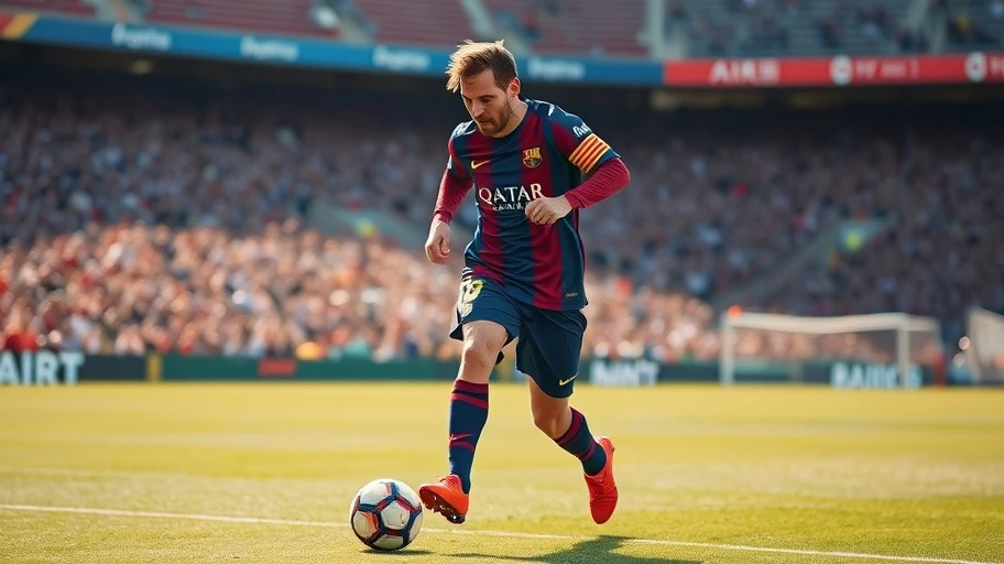 Lionel Messi chơi bóng đá tại sân vận động