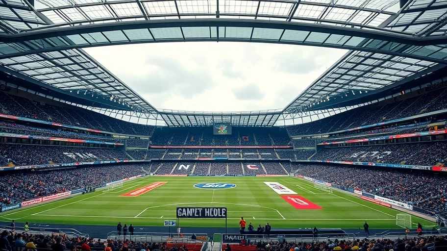 Sân bóng đá Anh với quảng cáo của các nhà tài trợ.