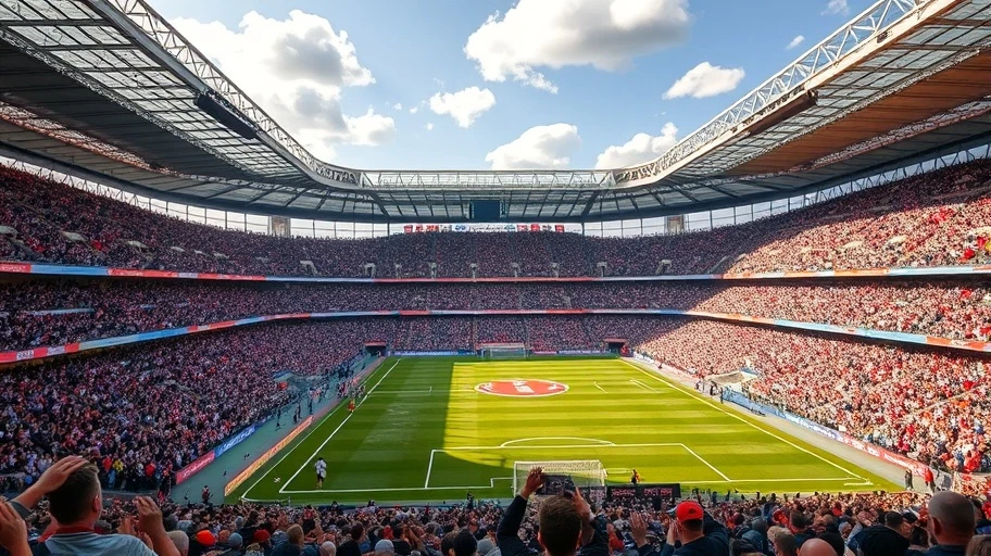 Sân vận động bóng đá ở Anh đầy khán giả.