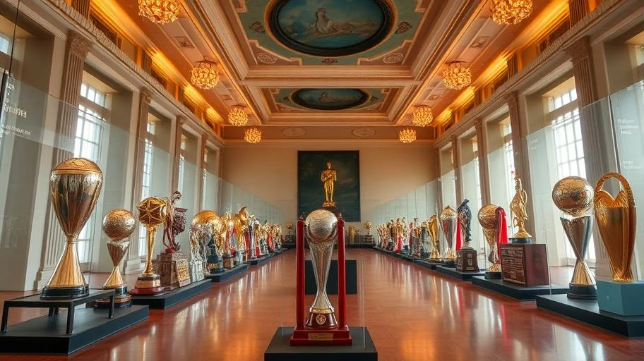 trưng bày cúp bóng đá nổi tiếng